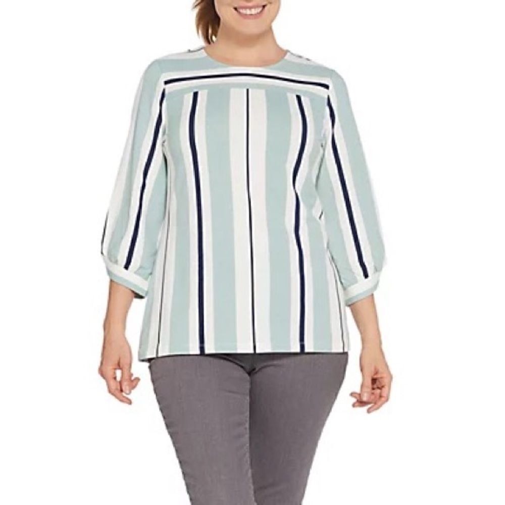 Studio by Denim & Co. Striped 3/4-Sleeve A-Line Top